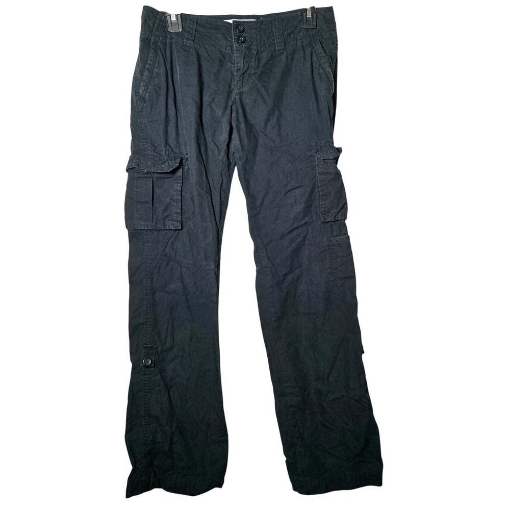 Old Navy Women Black Low Rise Cargo Pants Size 6 Roll Up Utility Y2K Gorp Grunge
